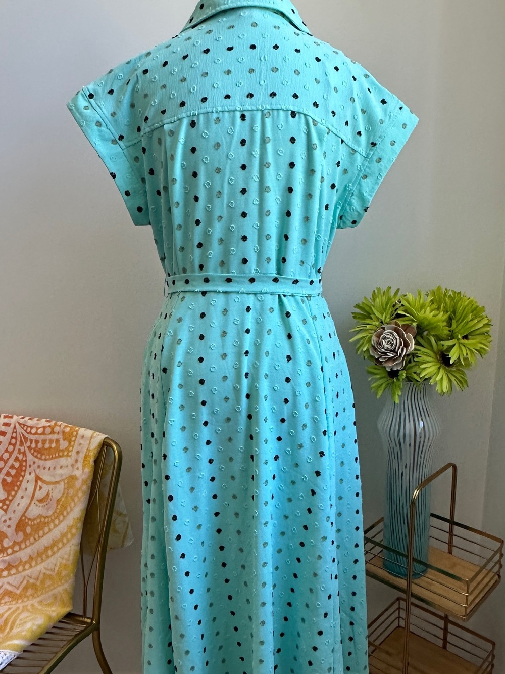 Nina Leonard Mint Green Polka Dot Shirt Midi Dress - Picture 2 of 8